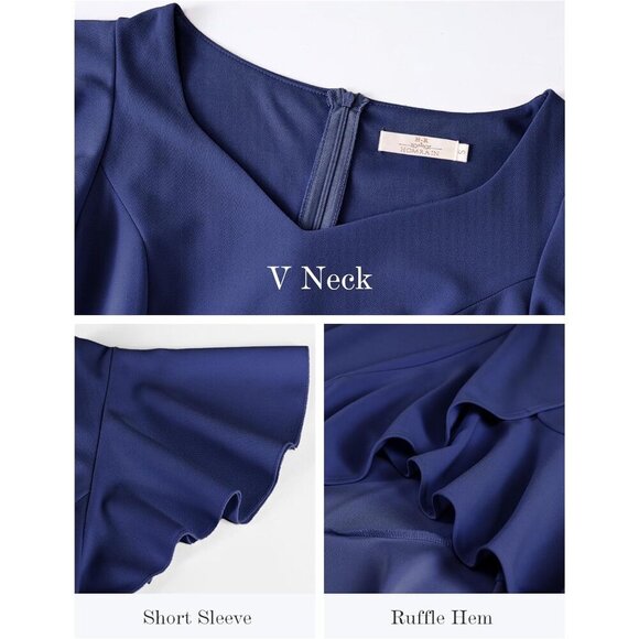 V Neck Formal Dress Ruffle Sleeves High-Low Flowy Casual Evening - Picture 5 of 6